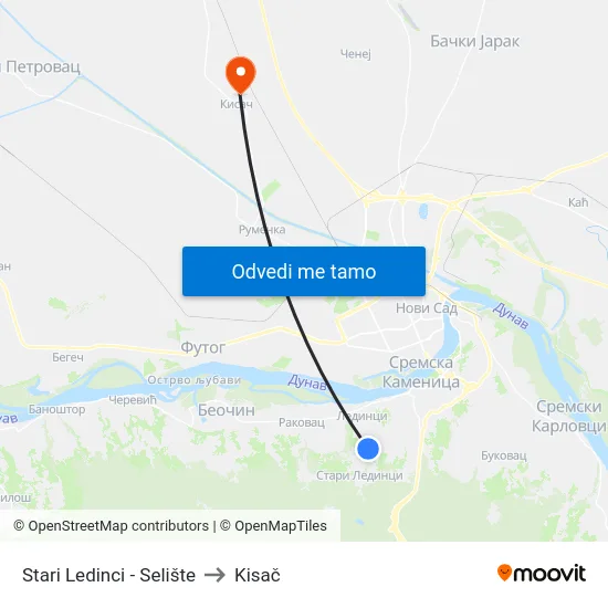 Stari Ledinci - Selište to Kisač map