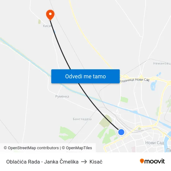 Oblačića Rada - Janka Čmelika to Kisač map