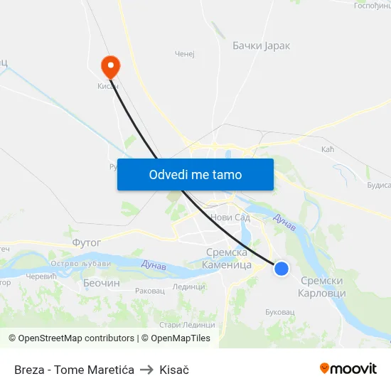 Breza - Tome Maretića to Kisač map