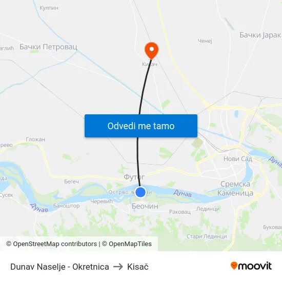 Dunav Naselje - Okretnica to Kisač map