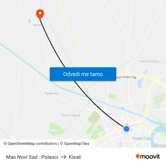 Mas Novi Sad - Polasci to Kisač map