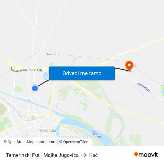 Temerinski Put - Majke Jugovića to Kać map