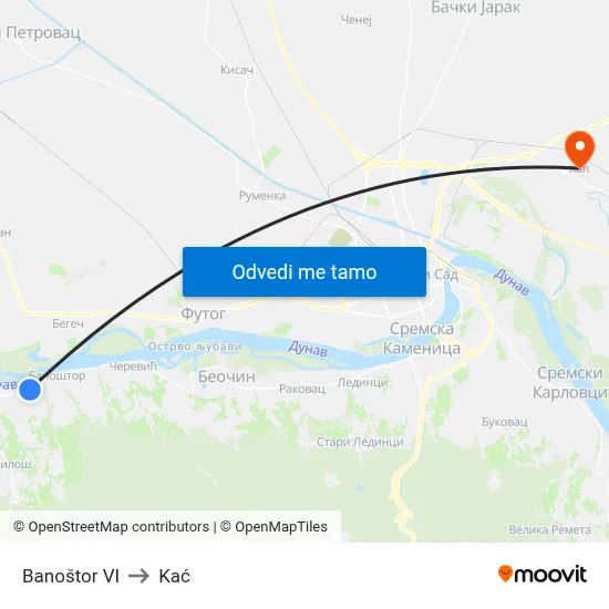 Banoštor VI to Kać map