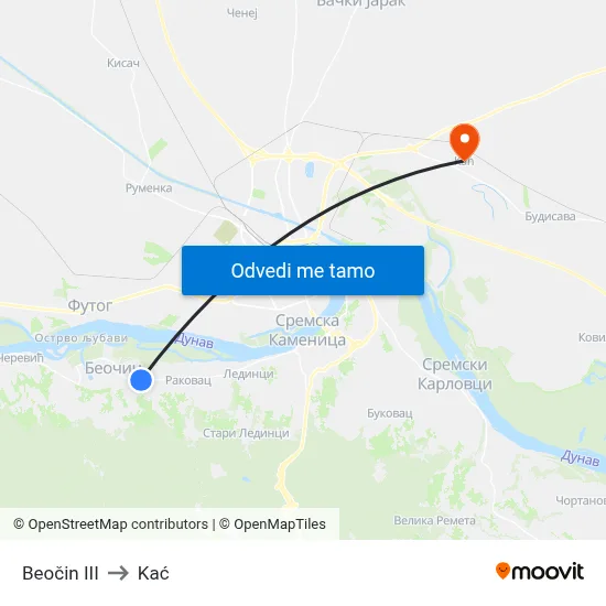 Beočin III to Kać map