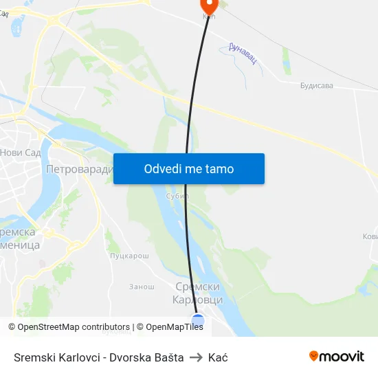 Sremski Karlovci - Dvorska Bašta to Kać map