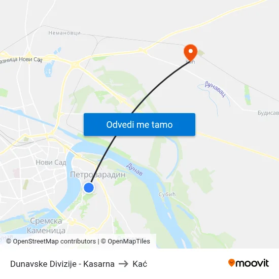 Dunavske Divizije - Kasarna to Kać map