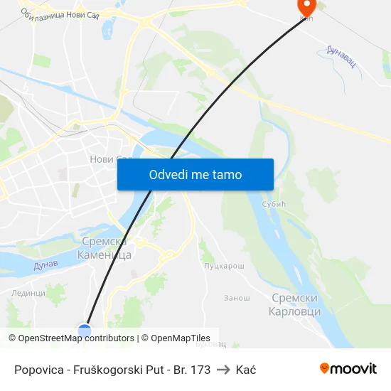 Popovica - Fruškogorski Put - Br. 173 to Kać map