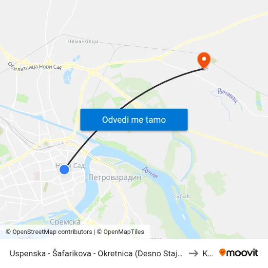 Uspenska - Šafarikova - Okretnica (Desno Stajalište) to Kać map