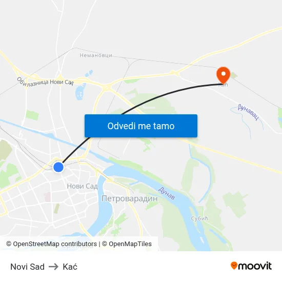 Novi Sad to Kać map