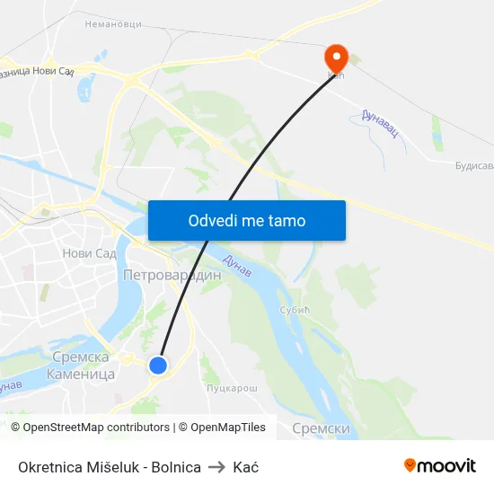 Okretnica Mišeluk - Bolnica to Kać map