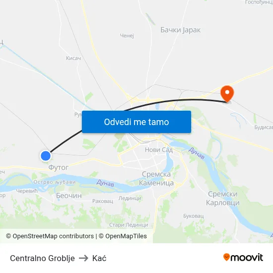 Centralno Groblje to Kać map