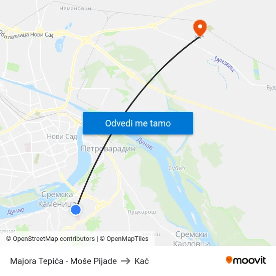 Majora Tepića - Moše Pijade to Kać map