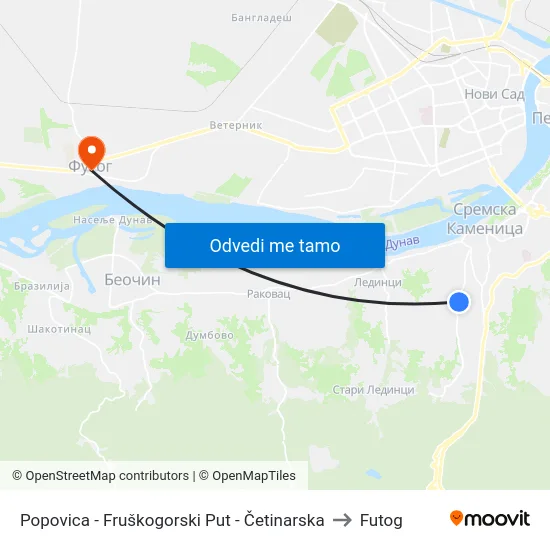 Popovica - Fruškogorski Put - Četinarska to Futog map