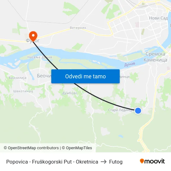 Popovica - Fruškogorski Put - Okretnica to Futog map