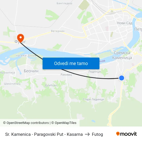 Sr. Kamenica - Paragovski Put - Kasarna to Futog map