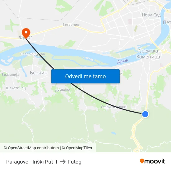 Paragovo - Iriški Put II to Futog map