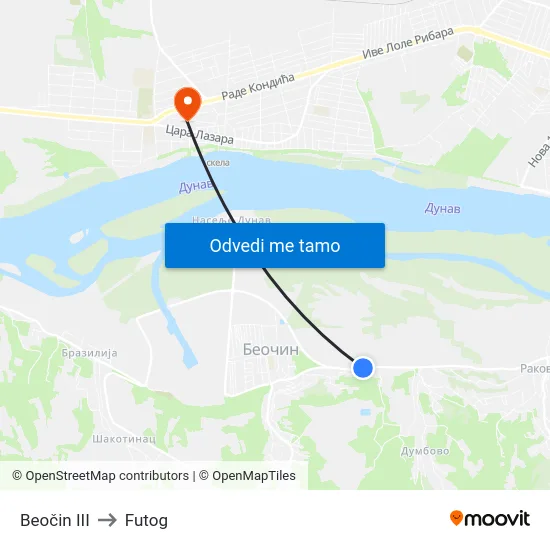 Beočin III to Futog map