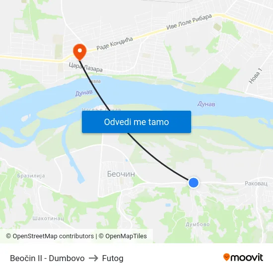 Beočin II - Dumbovo to Futog map