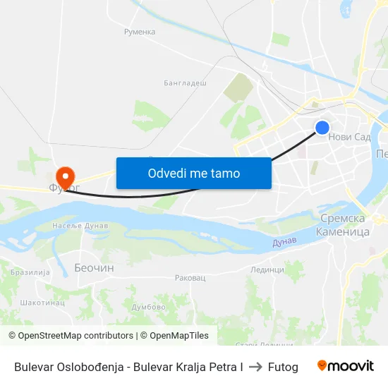 Bulеvar Oslobođenja - Bulevar Kralja Petra I to Futog map