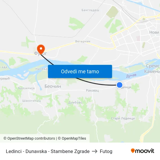 Ledinci - Dunavska - Stambene Zgrade to Futog map