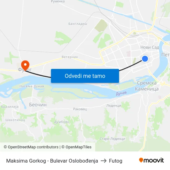 Maksima Gorkog - Bulevar Oslobođenja to Futog map