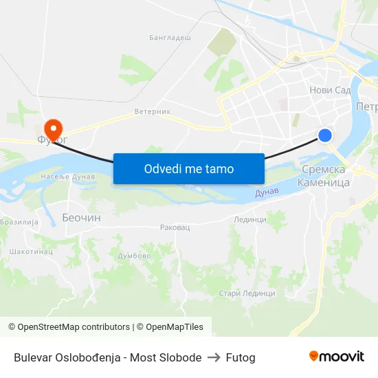 Bulevar Oslobođenja - Most Slobode to Futog map