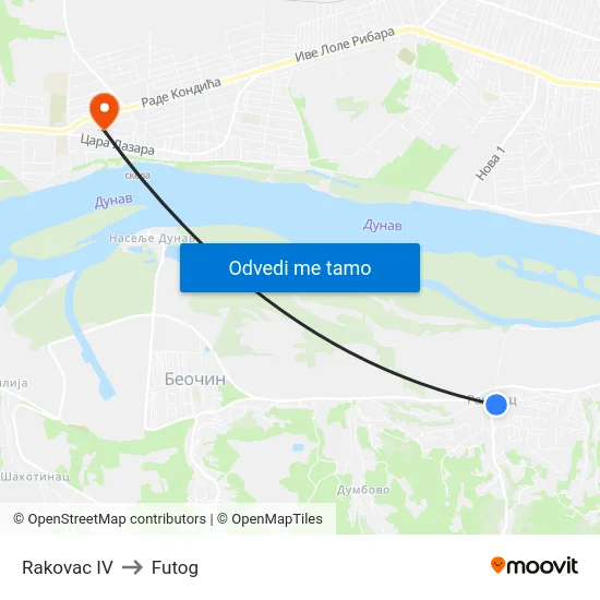 Rakovac IV to Futog map