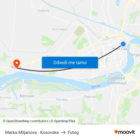 Marka Miljanova - Kosovska to Futog map