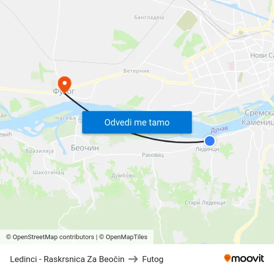 Ledinci - Raskrsnica Za Beočin to Futog map