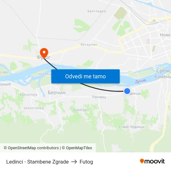 Ledinci - Stambene Zgrade to Futog map