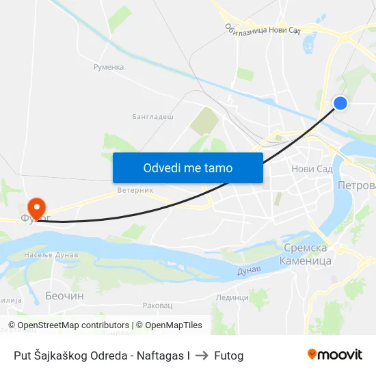 Put Šajkaškog Odreda - Naftagas I to Futog map
