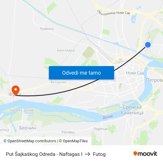 Put Šajkaškog Odreda - Naftagas I to Futog map