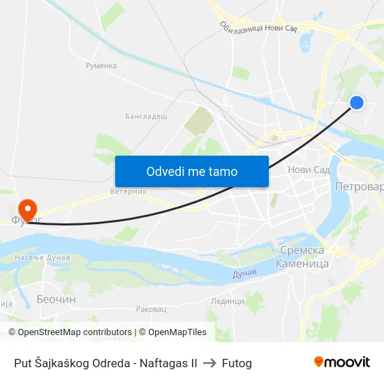 Put Šajkaškog Odreda - Naftagas II to Futog map