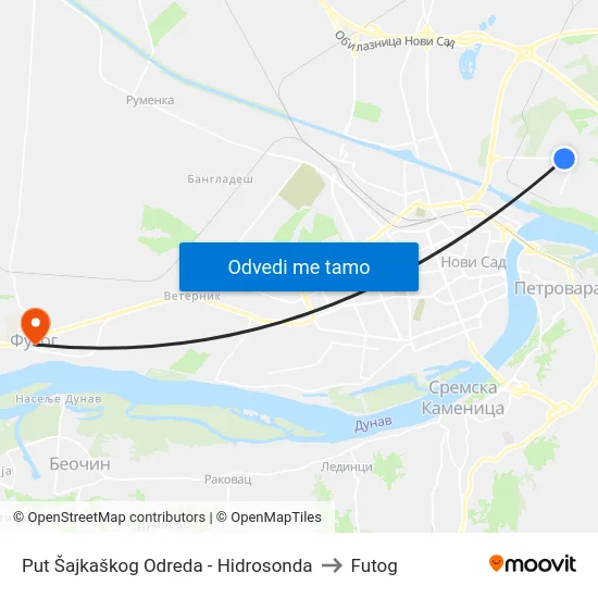 Put Šajkaškog Odreda - Hidrosonda to Futog map