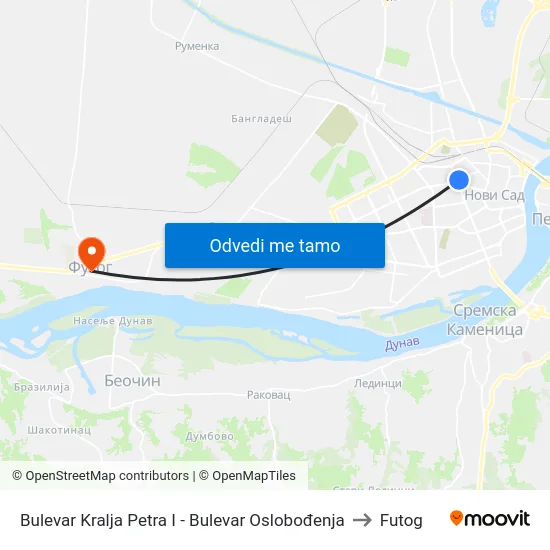 Bulevar Kralja Petra I - Bulevar Oslobođenja to Futog map