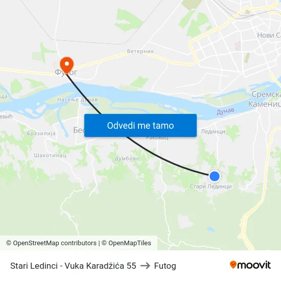 Stari Ledinci - Vuka Karadžića 55 to Futog map