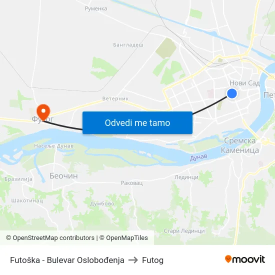 Futoška - Bulevar Oslobođenja to Futog map