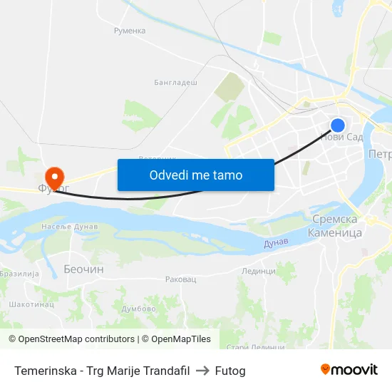 Temerinska - Trg Marije Trandafil to Futog map