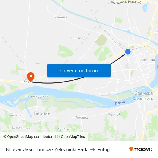 Bulevar Jaše Tomića - Železnički Park to Futog map
