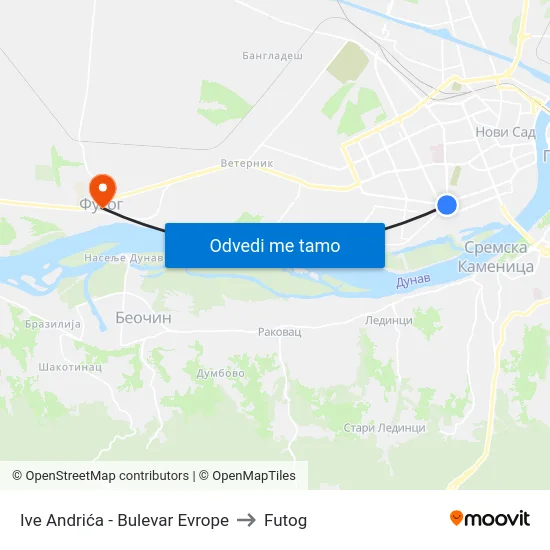 Ive Andrića - Bulevar Evrope to Futog map