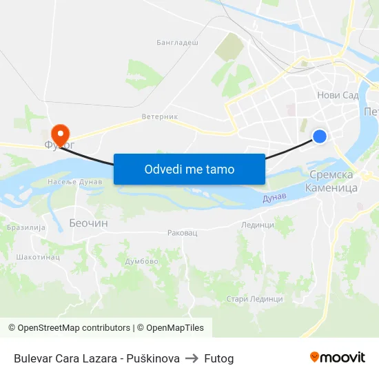 Bulevar Cara Lazara - Puškinova to Futog map