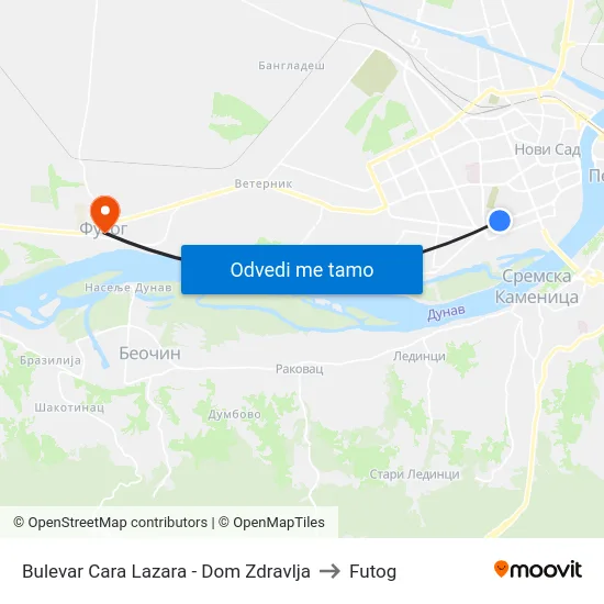 Bulevar Cara Lazara - Dom Zdravlja to Futog map