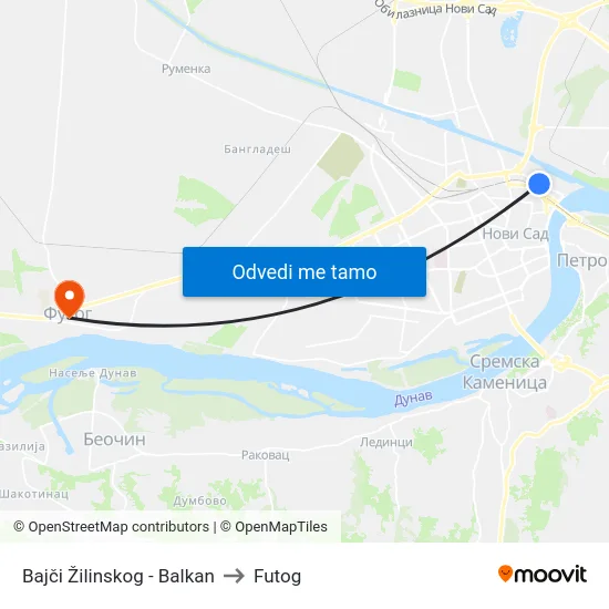 Bajči Žilinskog - Balkan to Futog map