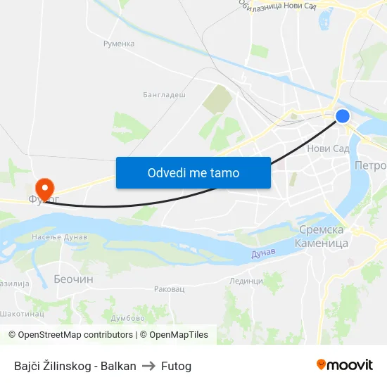Bajči Žilinskog - Balkan to Futog map