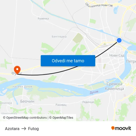 Azotara to Futog map