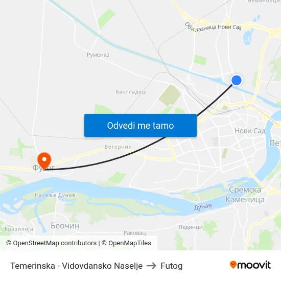 Temerinska - Vidovdansko Naselje to Futog map