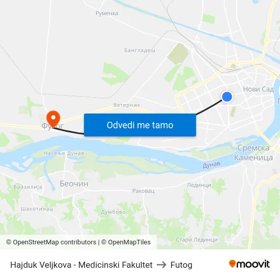 Hajduk Veljkova - Medicinski Fakultet to Futog map