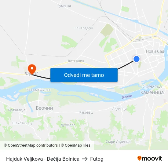 Hajduk Veljkova - Dečija Bolnica to Futog map
