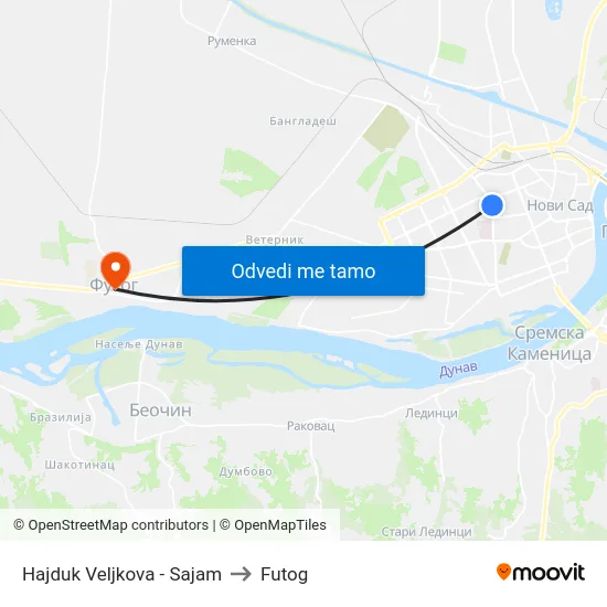 Hajduk Veljkova - Sajam to Futog map