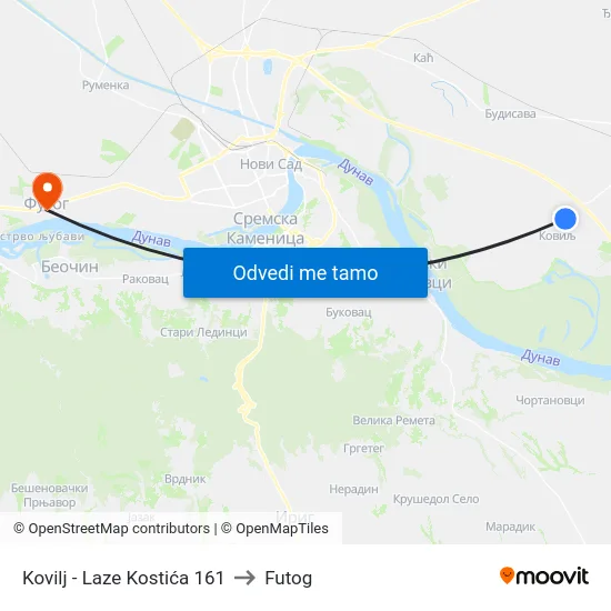 Kovilj - Laze Kostića 161 to Futog map